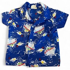Vintage Nautical Blue Kids Hawaiian Shirt